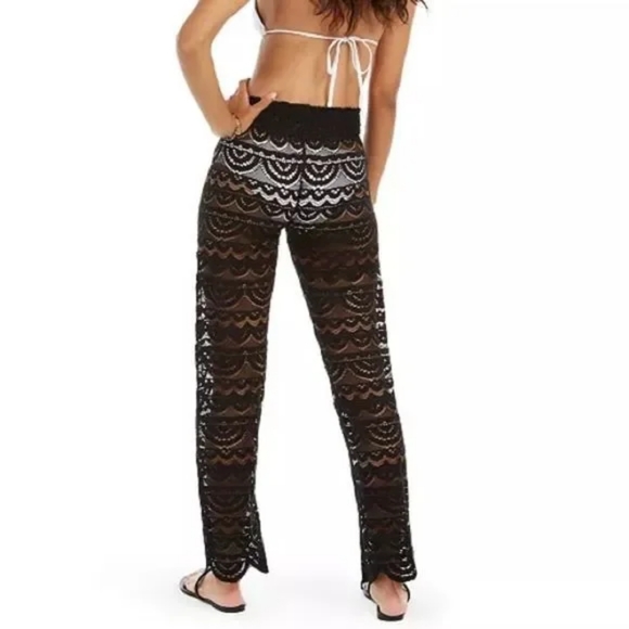 NWT, Miken Swim Black Palm Tree Crochet Cover-up Pants - Picture 2 of 13